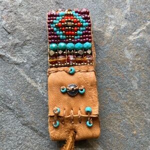 Sundance style beaded leather cuff